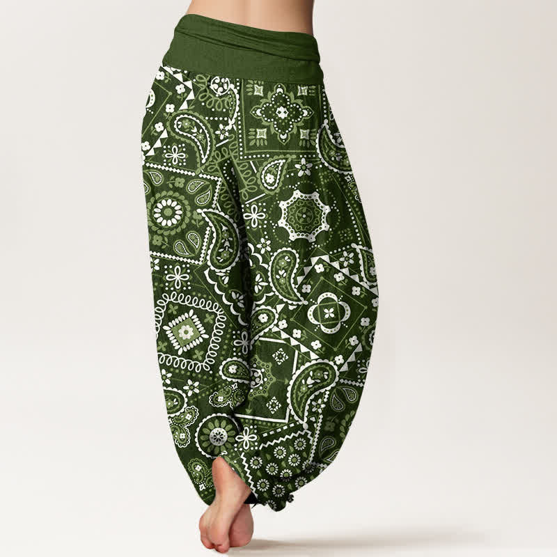 Buddha Stones Pantalon harem à taille élastique pour femme, motif patchwork cachemire en coton - image 7