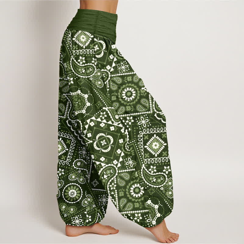 Buddha Stones Pantalon harem à taille élastique pour femme, motif patchwork cachemire en coton - image 6