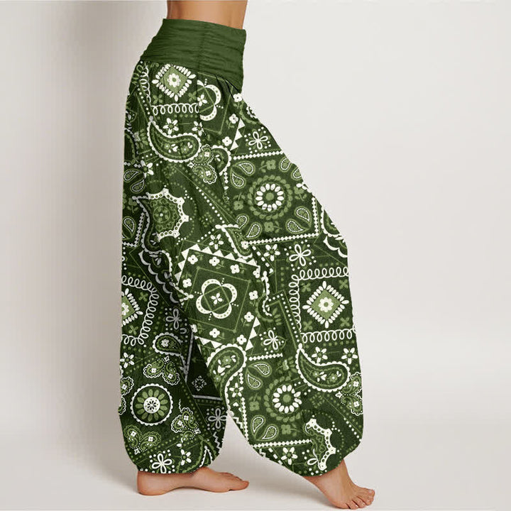 Buddha Stones Pantalon harem à taille élastique pour femme, motif patchwork cachemire en coton - image 6