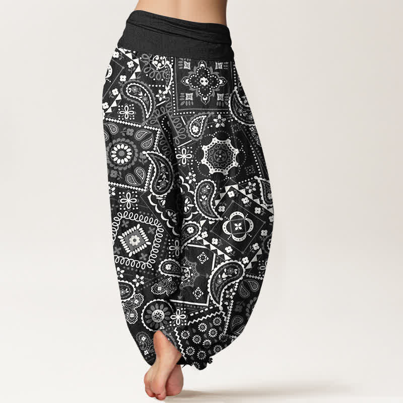 Buddha Stones Pantalon harem à taille élastique pour femme, motif patchwork cachemire en coton - image 10