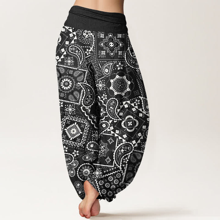 Buddha Stones Pantalon harem à taille élastique pour femme, motif patchwork cachemire en coton - image 10