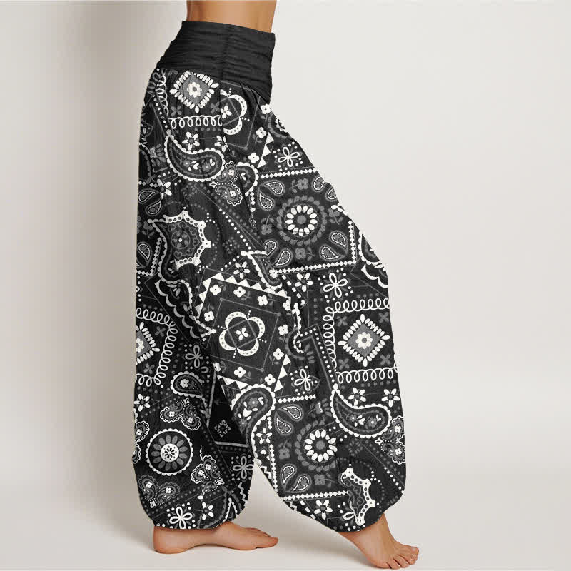 Buddha Stones Pantalon harem à taille élastique pour femme, motif patchwork cachemire en coton - image 9