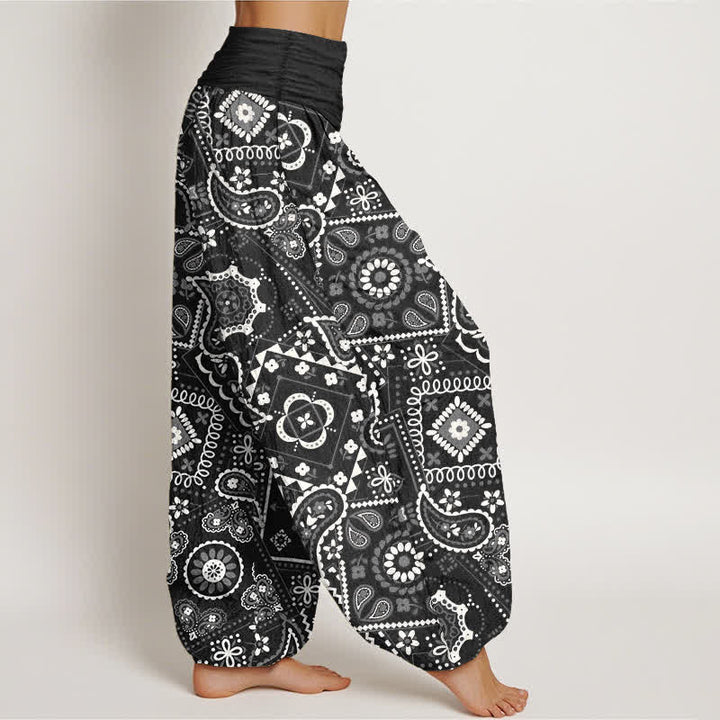 Buddha Stones Pantalon harem à taille élastique pour femme, motif patchwork cachemire en coton - image 9