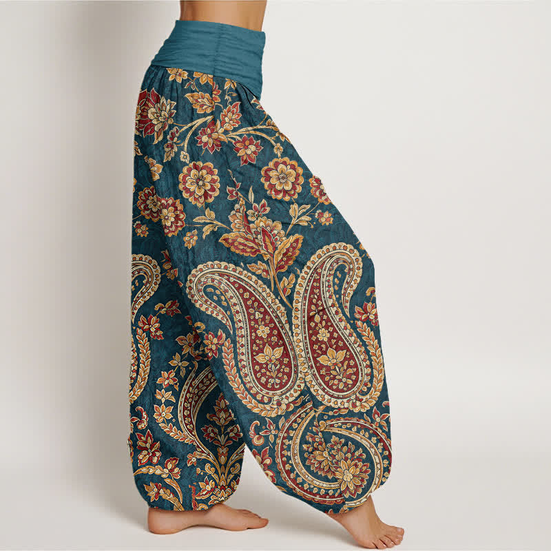 Buddha Stones Pantalon harem à taille élastique pour femme, motif cachemire floral en coton - image 1