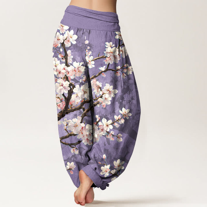 Buddha Stones Pantalon harem à taille élastique pour femme, en coton, motif branches de cerisier en fleurs - image 7