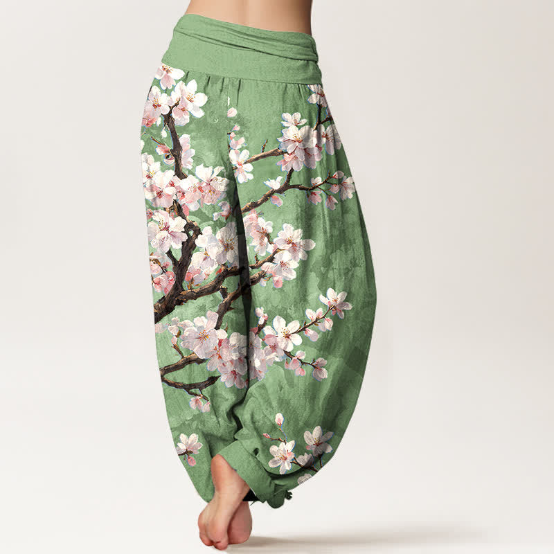 Buddha Stones Pantalon harem à taille élastique pour femme, en coton, motif branches de cerisier en fleurs - image 10
