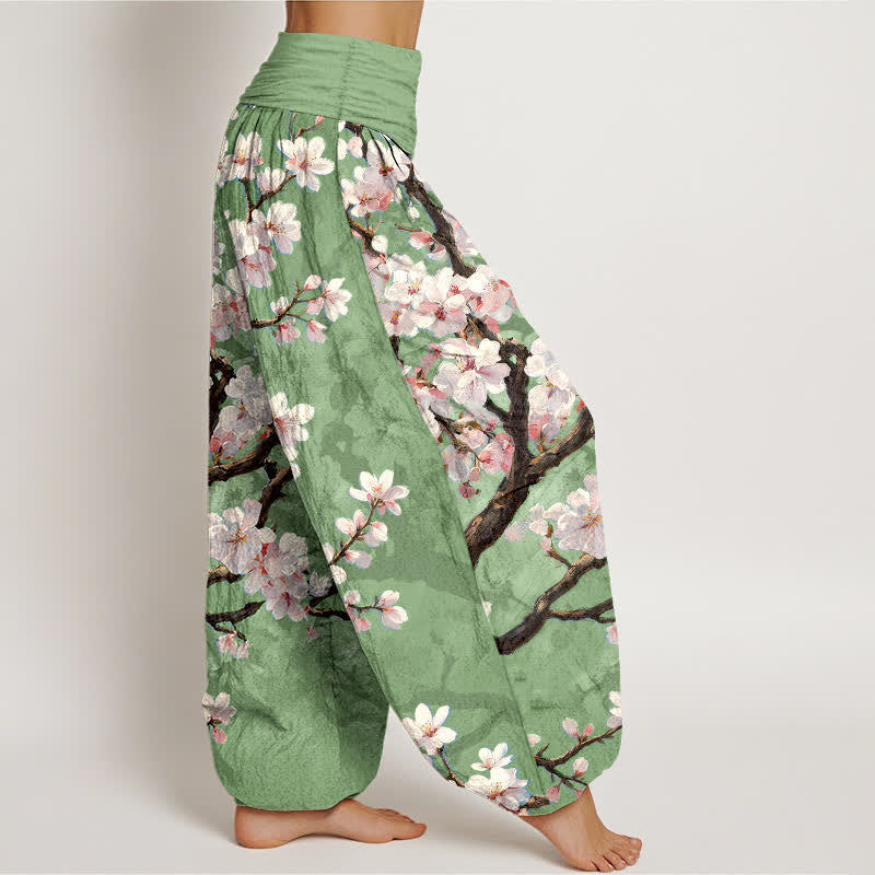 Buddha Stones Pantalon harem à taille élastique pour femme, en coton, motif branches de cerisier en fleurs - image 9