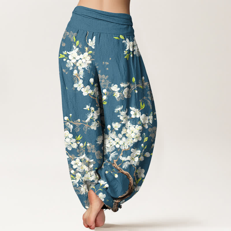 Buddha Stones Pantalon harem à taille élastique pour femme, en coton, motif floral et branches fleuries - image 7
