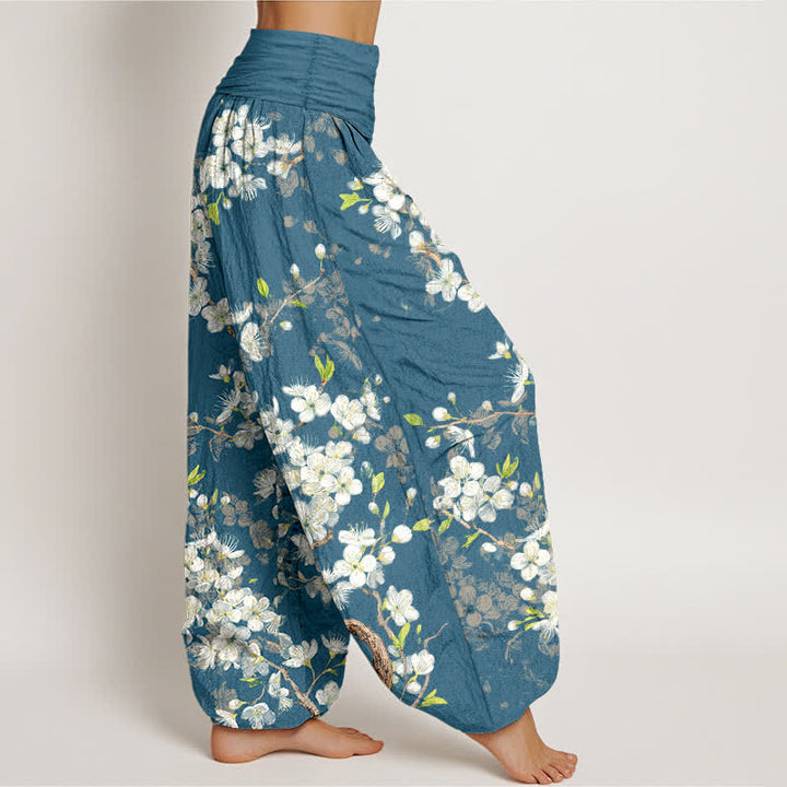 Buddha Stones Pantalon harem à taille élastique pour femme, en coton, motif floral et branches fleuries - image 6