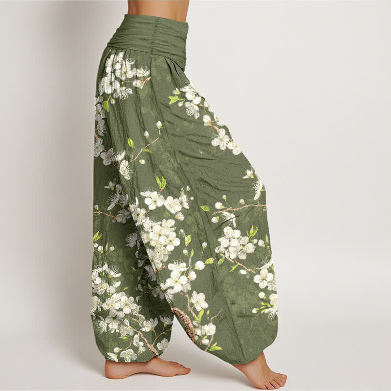 Buddha Stones Pantalon harem à taille élastique pour femme, en coton, motif floral et branches fleuries - image 9