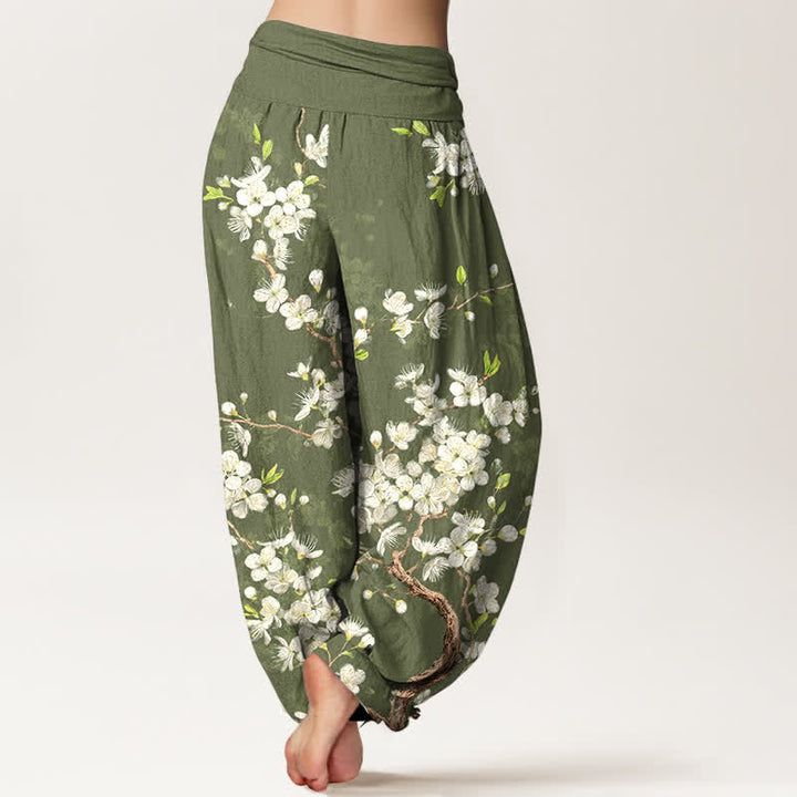 Buddha Stones Pantalon harem à taille élastique pour femme, en coton, motif floral et branches fleuries - image 10