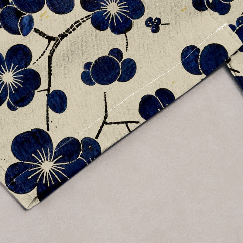 Buddha Stones Pantalon pour femme en pur coton, motif floral indigo, taille élastique et poches - image 1