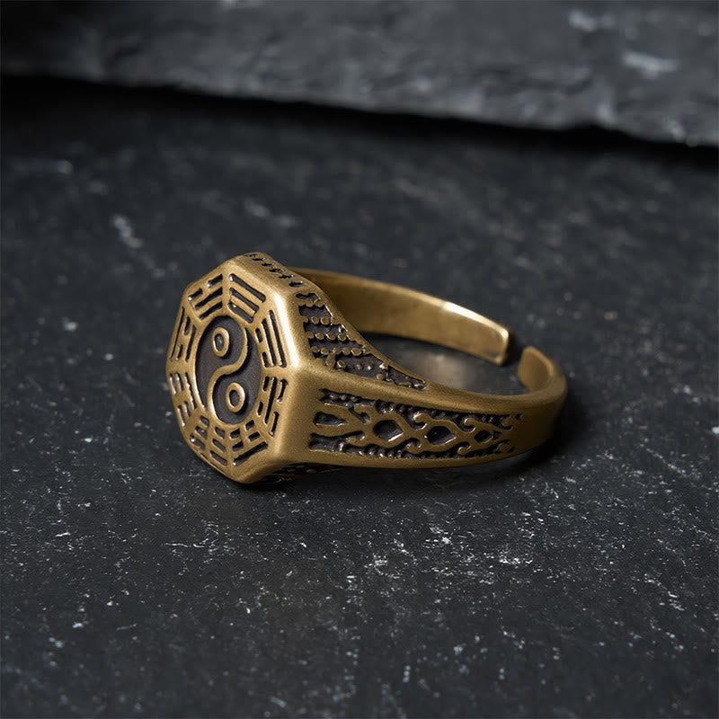 Buddha Stones Bague ouverte en cuivre Yin Yang Bagua Balance - image 2