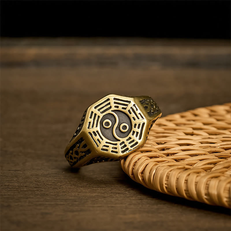 Buddha Stones Bague ouverte en cuivre Yin Yang Bagua Balance - image 4