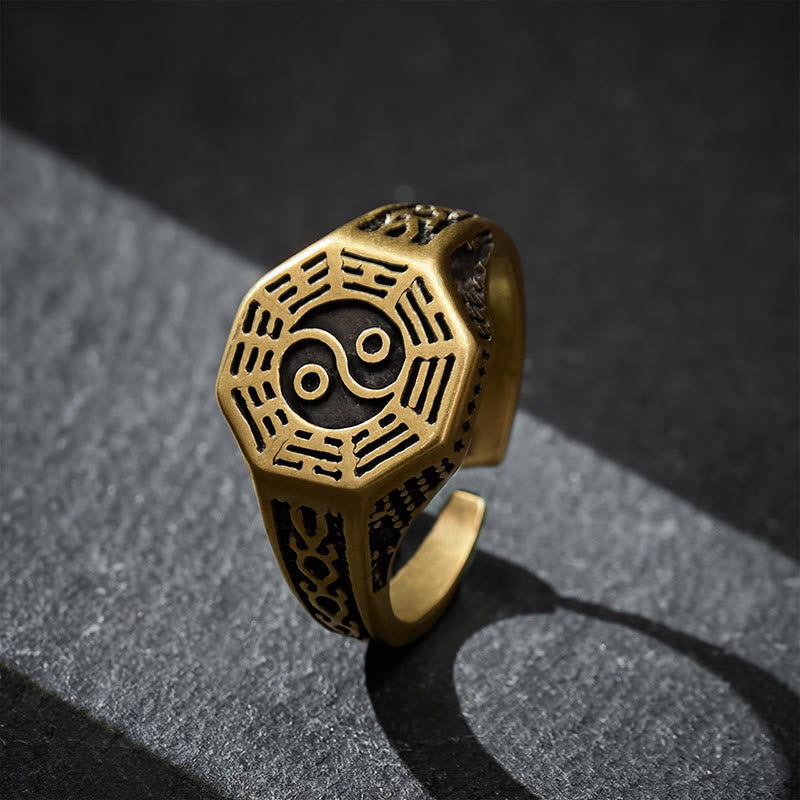 Buddha Stones Bague ouverte en cuivre Yin Yang Bagua Balance - Bagua (Équilibre ♥ Harmonie) - image 0