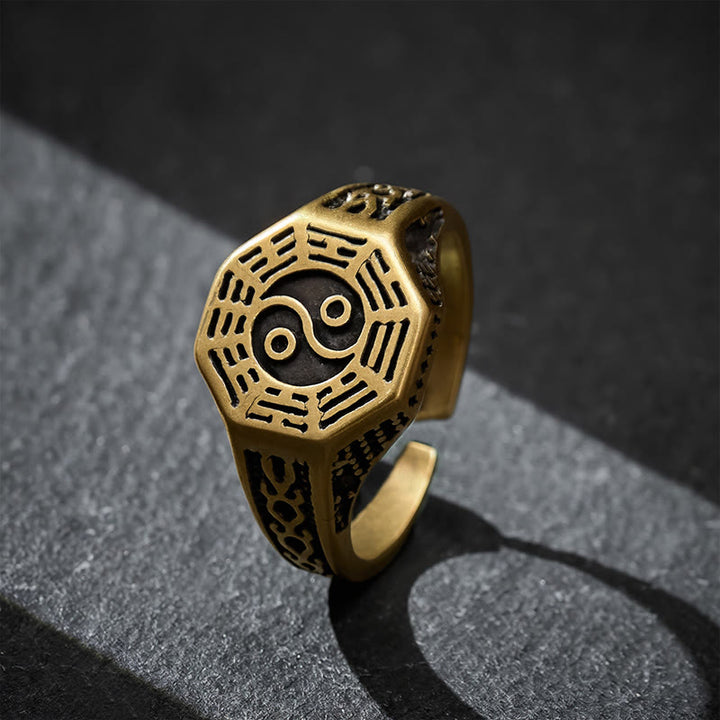 Buddha Stones Bague ouverte en cuivre Yin Yang Bagua Balance - Bagua (Équilibre ♥ Harmonie) - image 0