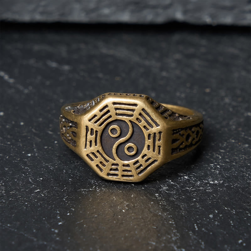 Buddha Stones Bague ouverte en cuivre Yin Yang Bagua Balance - image 1