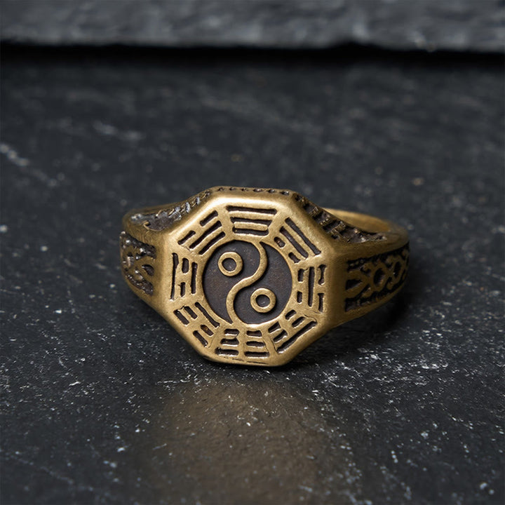 Buddha Stones Bague ouverte en cuivre Yin Yang Bagua Balance - image 1