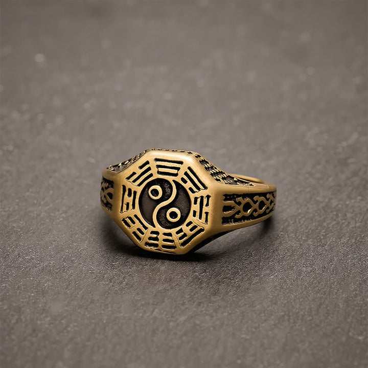 Buddha Stones Bague ouverte en cuivre Yin Yang Bagua Balance - image 3