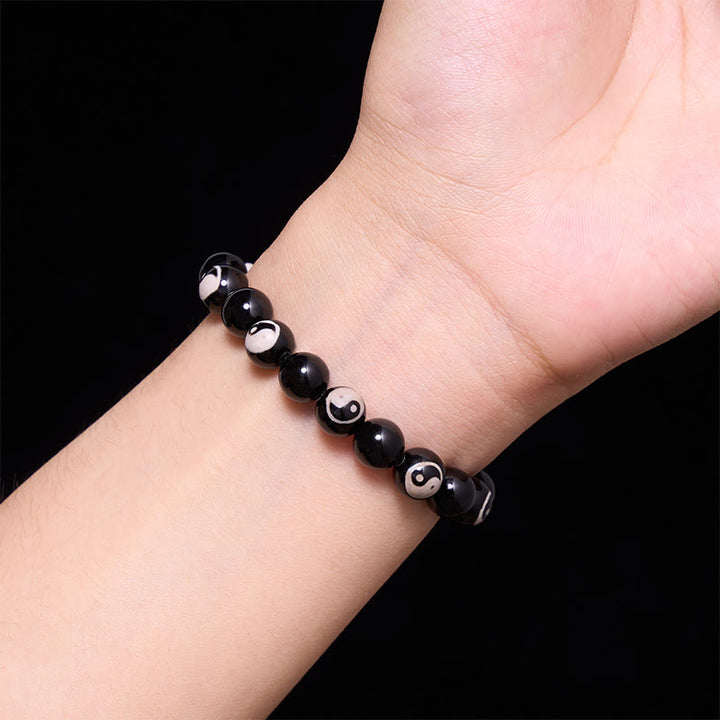 Buddha Stones Bracelet d'équilibre en perles Yin Yang d'onyx noir - image 4