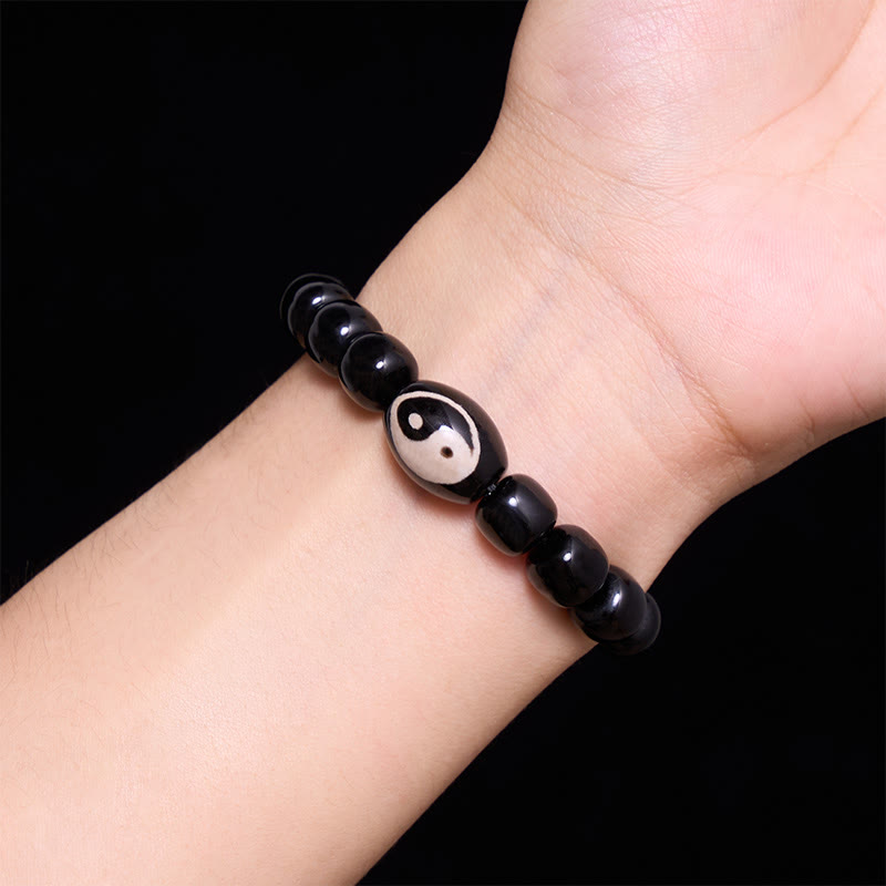 Buddha Stones Bracelet harmonieux en perles Yin Yang d'onyx noir - image 4