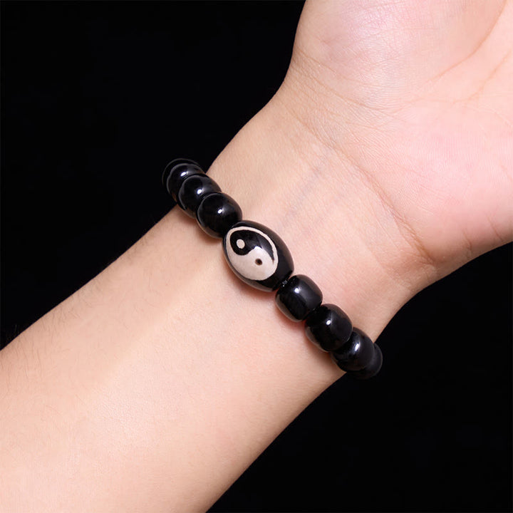 Buddha Stones Bracelet harmonieux en perles Yin Yang d'onyx noir - image 4