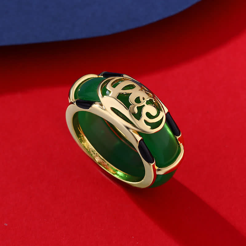 Buddha Stones Bague vintage en jade vert à motif Fu - Bague en jade vert - US11 (20,6 mm) - image 0