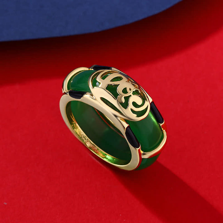 Buddha Stones Bague vintage en jade vert à motif Fu - Bague en jade vert - US11 (20,6 mm) - image 0