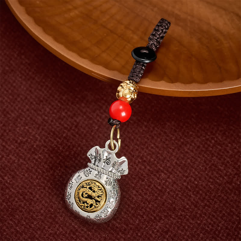 Buddha Stones Porte-clés porte-bonheur tressés en forme de caractère Fu du zodiaque chinois - Dragon - image 0