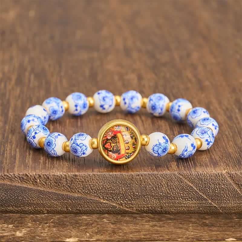 Buddha Stones Bracelet de perles de richesse Zakiram en porcelaine bleue et blanche - Zakiram (Richesse ♥ Protection) - image 0