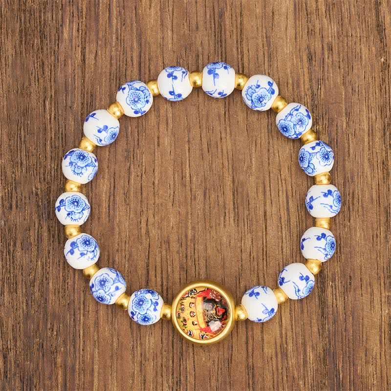 Buddha Stones Bracelet de perles de richesse Zakiram en porcelaine bleue et blanche - image 1