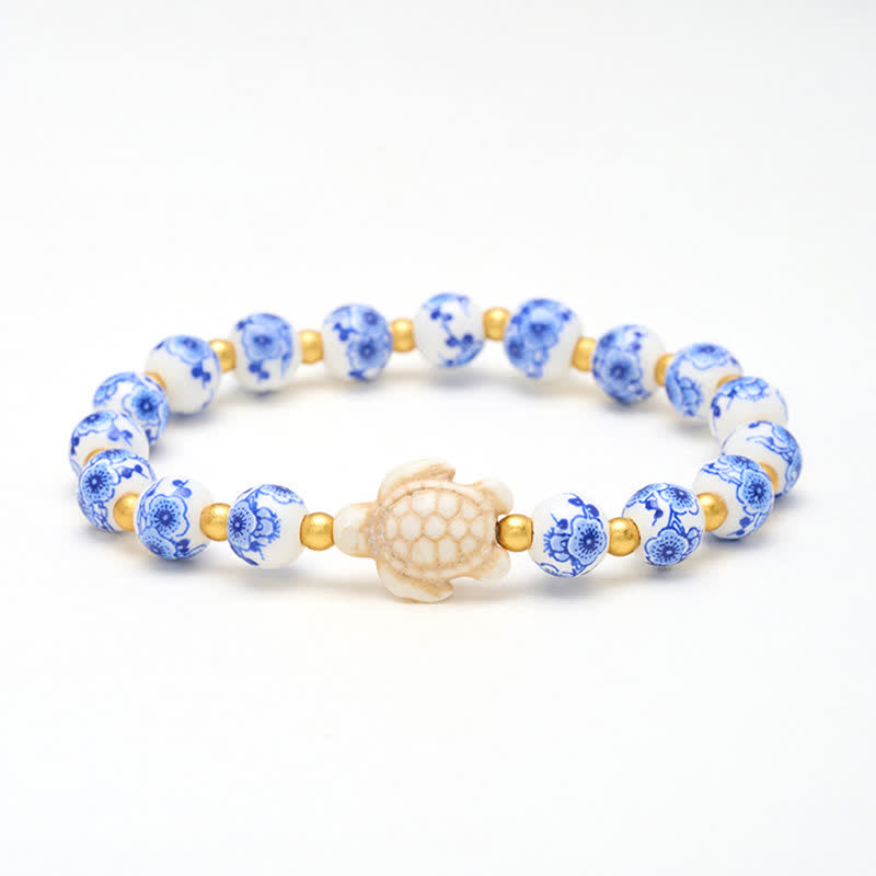 Buddha Stones Bracelet tortue en porcelaine bleue et blanche, symbole de pureté et de longévité - Tortue (Sagesse ♥ Endurance) - image 0