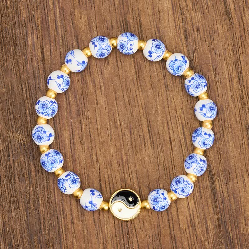 Buddha Stones Bracelet Yin Yang élégant en porcelaine bleue et blanche - image 1
