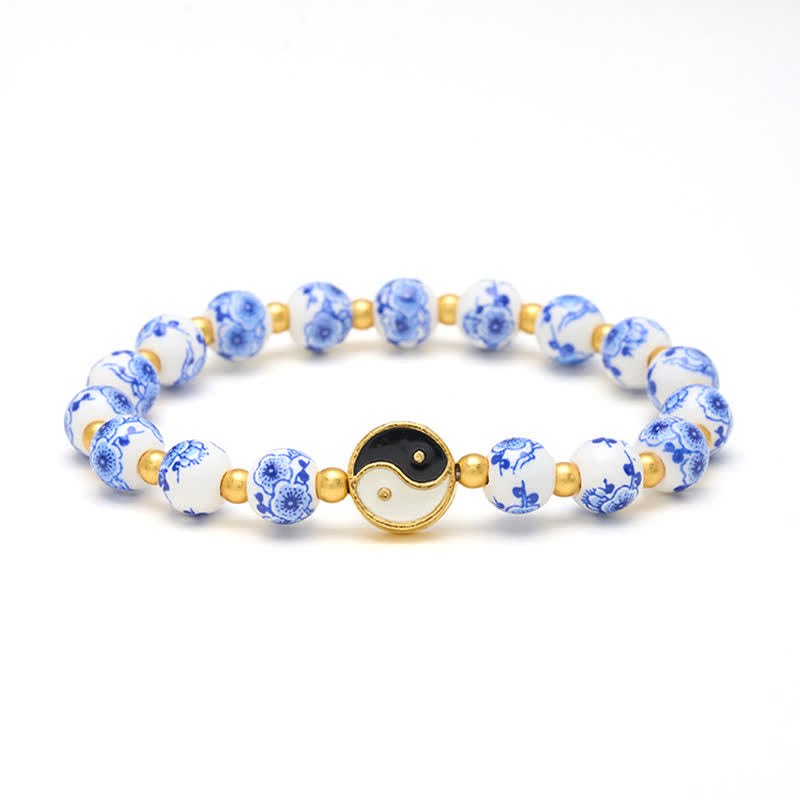 Buddha Stones Bracelet Yin Yang élégant en porcelaine bleue et blanche - image 7
