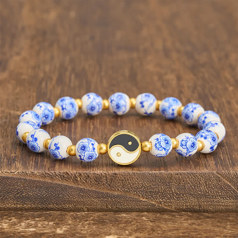 Buddha Stones Bracelet Yin Yang élégant en porcelaine bleue et blanche - Yin Yang (Équilibre ♥ Harmonie) - image 0