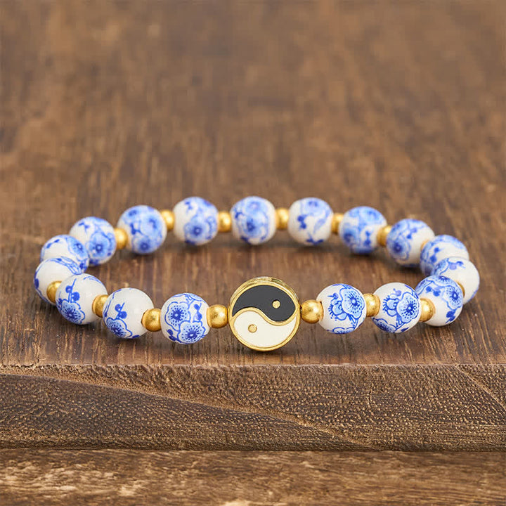 Buddha Stones Bracelet Yin Yang élégant en porcelaine bleue et blanche - Yin Yang (Équilibre ♥ Harmonie) - image 0