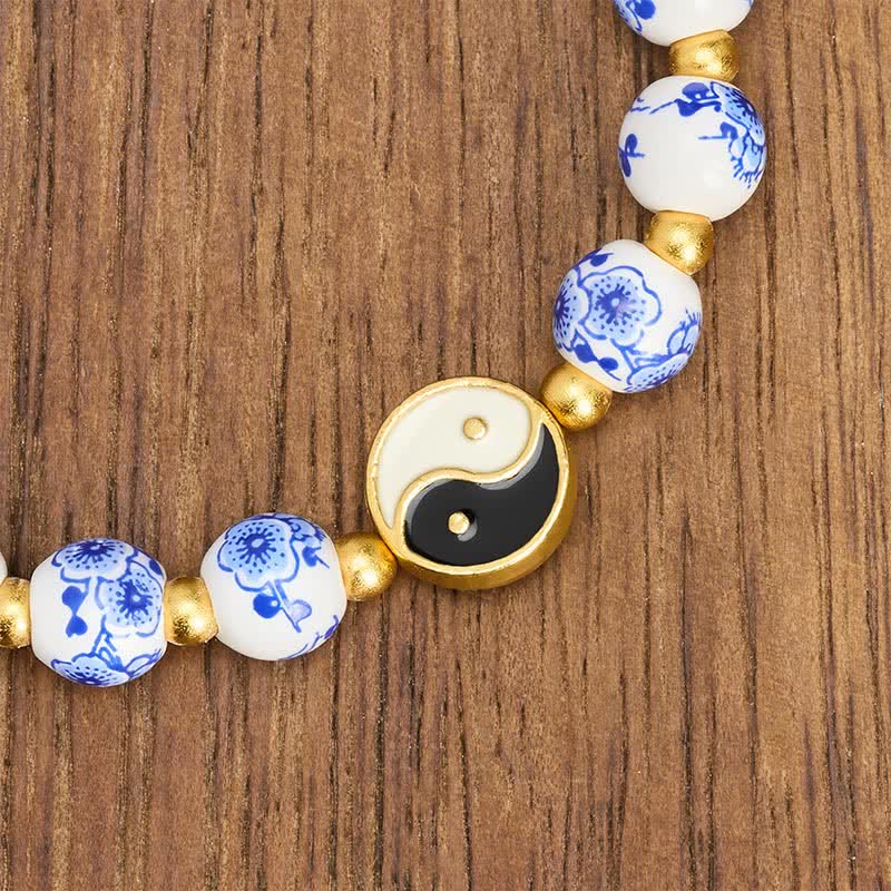 Buddha Stones Bracelet Yin Yang élégant en porcelaine bleue et blanche - image 4