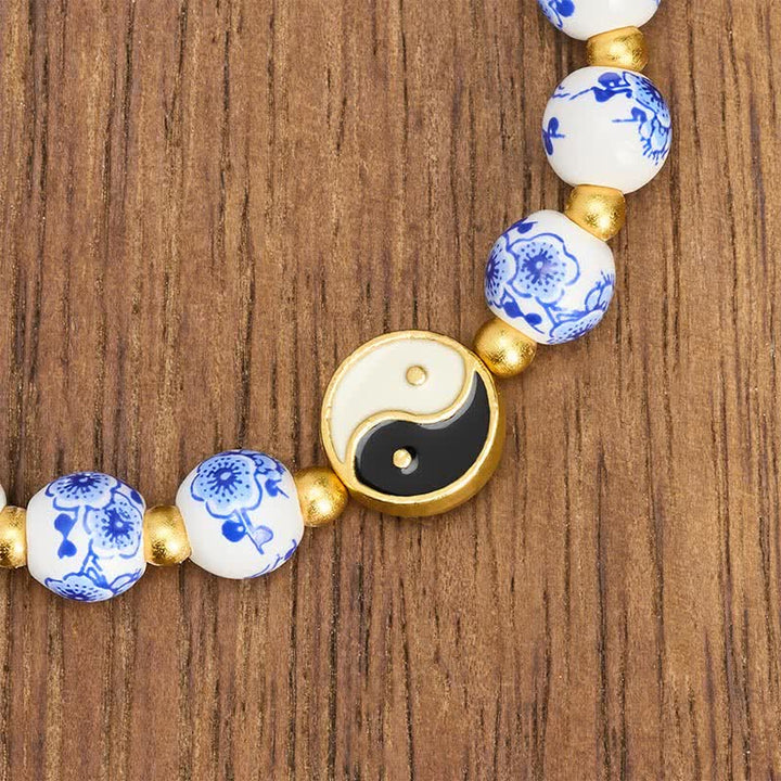Buddha Stones Bracelet Yin Yang élégant en porcelaine bleue et blanche - image 4
