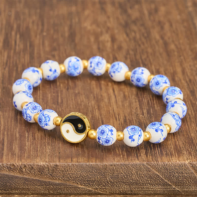 Buddha Stones Bracelet Yin Yang élégant en porcelaine bleue et blanche - image 2