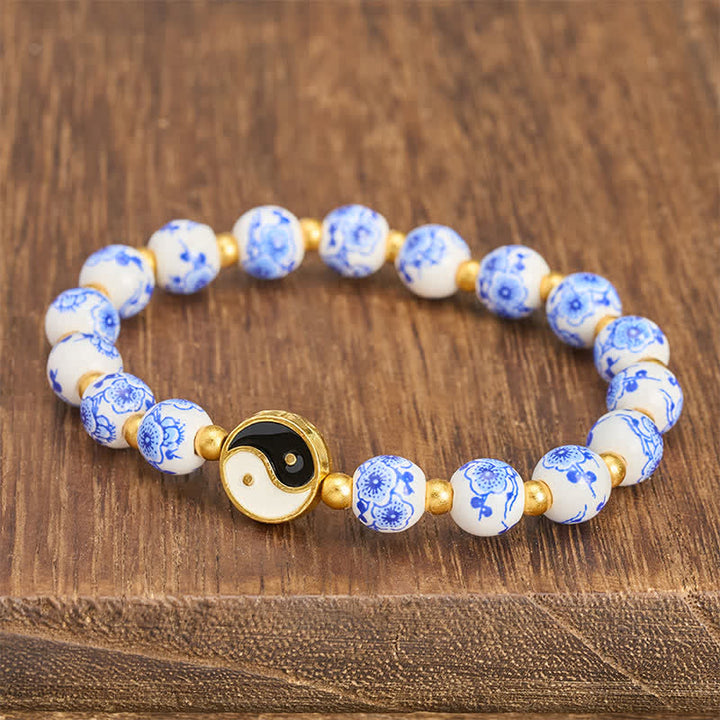 Buddha Stones Bracelet Yin Yang élégant en porcelaine bleue et blanche - image 2