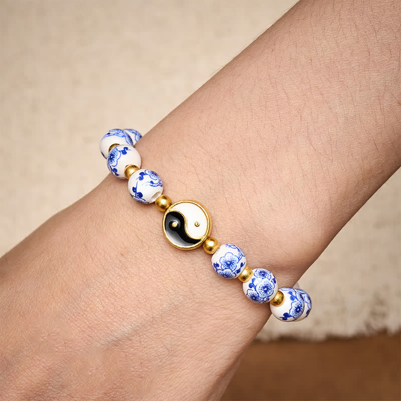 Buddha Stones Bracelet Yin Yang élégant en porcelaine bleue et blanche - image 3
