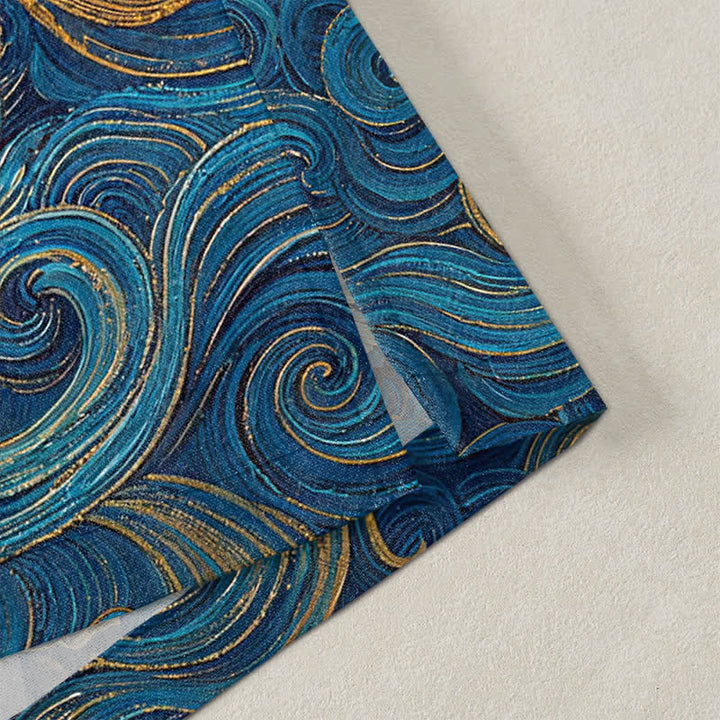 Buddha Stones Kimono pour homme à motif de grues en coton et de vagues fluides, ouvert sur le devant - image 4