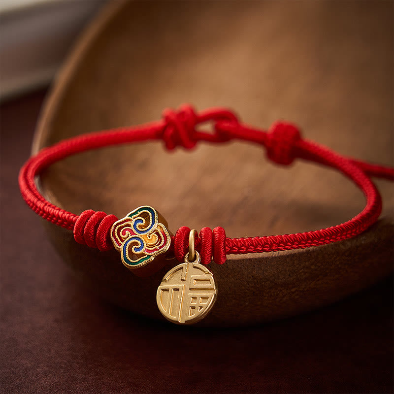 Buddha Stones Bracelet de prospérité tissé à la main en fil de cuivre rouge avec le caractère Fu chinois noué à la main - Rouge (Tour de poignet : 17-19 cm) - image 0