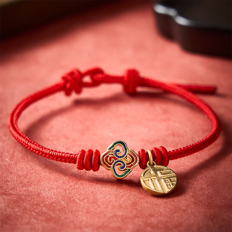 Buddha Stones Bracelet de prospérité tissé à la main en fil de cuivre rouge avec le caractère Fu chinois noué à la main - image 1