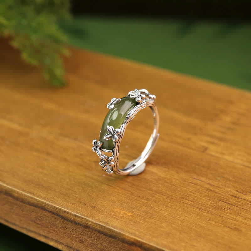 Buddha Stones Bague papillon de jade d'inspiration chinoise, symbole de protection et d'amour - image 1