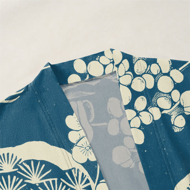 Buddha Stones Kimono ouvert pour homme en coton, pin et fleurs de prunier - image 3