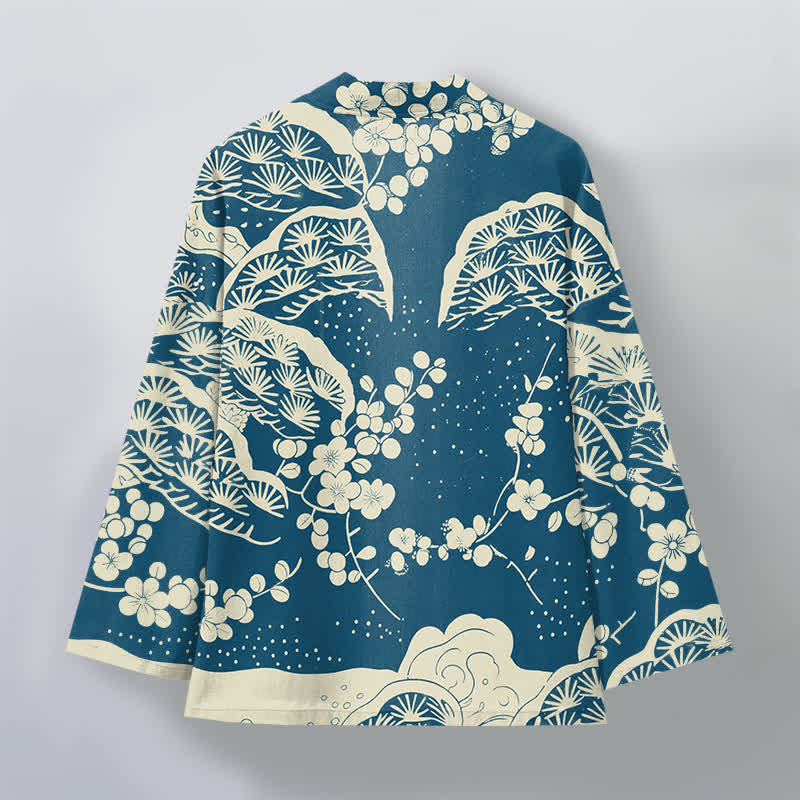 Buddha Stones Kimono ouvert pour homme en coton, pin et fleurs de prunier - image 2