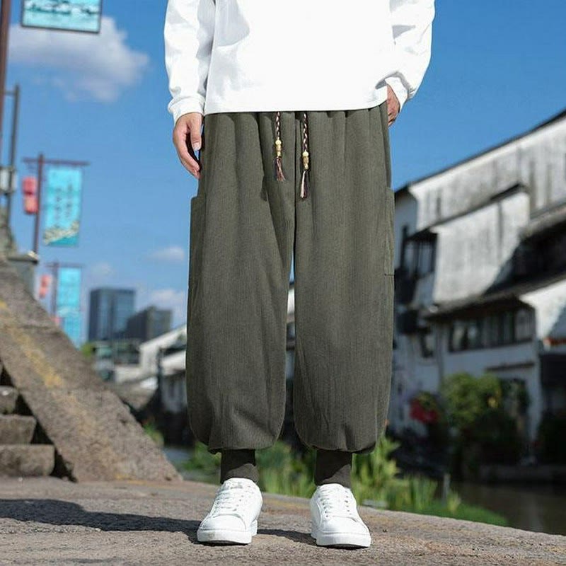 Buddha Stones Pantalon homme décontracté automne-hiver à cordon de serrage et poches plaquées, coupe fuselée, avec poches. - image 1