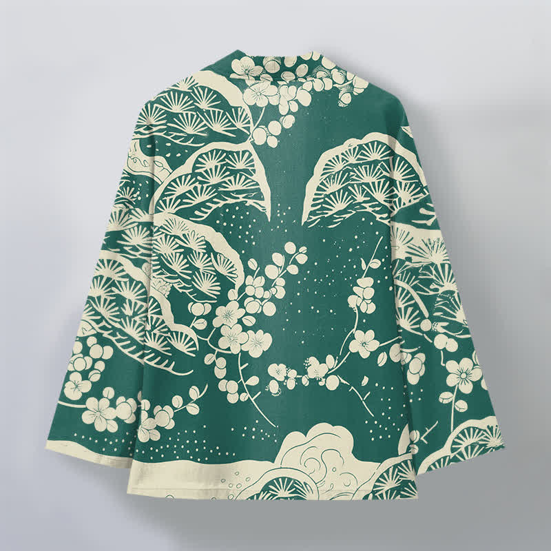 Buddha Stones Kimono ouvert pour homme en coton, pin et fleurs de prunier - image 8