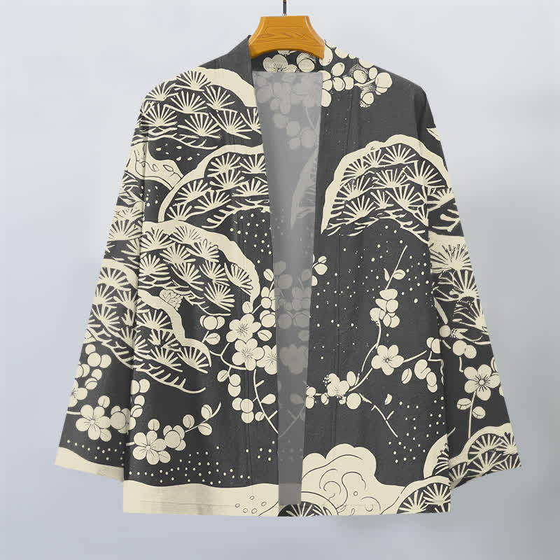 Buddha Stones Kimono ouvert pour homme en coton, pin et fleurs de prunier - image 10